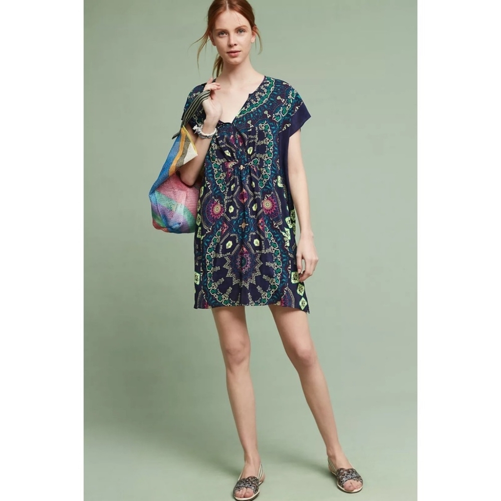 Anthropologie Maeve Women's 100% Silk Colorful Medallion Dress Cover Up Size XS